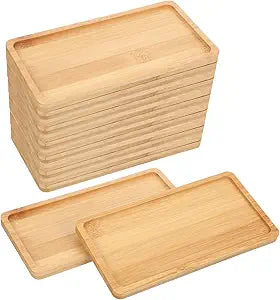 16 PCS Small Bamboo Tray, Bamboo Vanity Tray for Bathroom, Kitchen, Serving - Natural Rectangular Serving Trays for Perfume, Plants, Food - 6.9 x 3.5 x 0.4 Inches