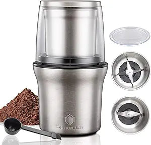 DR MILLS DM-7412M Stainless Steel Electric Dried Spice and Coffee Grinder,2 in 1 Wet and Dry, Detachable Cups, Dishwasher Safe