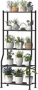 Livilord 5-Tier Plant Stand Indoor Outdoor, 64" Tall Metal Ladder Shelf for Multiple Flower Pot Holder, Waterproof Corner Garden Rack for Balcony Living Room, Black