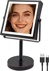 JIONIESIM Series 1X/10X Makeup Mirror with Lights, Double Sides Lighted Magnifying Mirror with 3 Colors, Height & Brightness Adjustable, Rechargeable 4000mAh Vanity Mirror (Oil Rubbed Bronze)