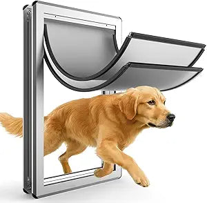 [Parab House] XL Full Enclosed Magnetic Flaps Dog Door, Rustproof Aluminum Alloy Frame, Extreme Weather Energy Efficient Pet Doggy Door, Supports Pets Up to 220 Lbs (Silver)
