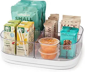 YouCopia MagicTrack Rectangle Lazy Susan Turntable with 4 Clear Storage Bins: Rotating Cabinet Organizer for Kitchen or Bathroom Items, 360 Spin, Non-Slip, White Speckled BPA-Free