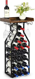 Wine Rack Floating Shelvesr Versatile Liquor Stand for Home Bar Mini Bar Table Wine Holder Stand Liquor Cabinet with Glass Holder Wood Tabletop 19 Bottles Floor Dining Room, Living Room