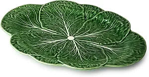 Le Jardin Green Cabbage 3D OVAL PLATTER 17" x 12.25"  Sculpted Green Stoneware Leaf Platter  Heirloom-Inspired Serveware for Seasonal Spring & Summer Dining and Entertaining
