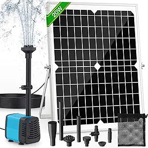 20W Solar Fountain Pump, 350GPH Submersible Solar Pond Pump with Adjustable Flow & 4 Nozzles, Anti-Clog Barrier Bag for Bird Bath, Outdoor Pond, Garden Water Features, Pool