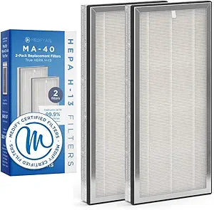 Medify MA-40 Genuine Replacement Filter for Allergens, Smoke, Wildfires, Dust, Odors, Pollen, Pet Dander | 3 in 1 with Pre-filter, True HEPA H13 and Activated Carbon for 99.9% Removal | 2-Pack