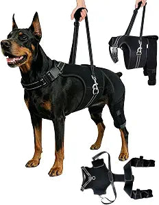 2-in-1 Dog Knee Brace and Lift Harness, Adjustable Back Leg Support with Stabilizers for ACL Recovery & Joint Care, Dog Sling for Hind Legs, Mobility Aid for Elderly Dogs with Luxating Patella (L)