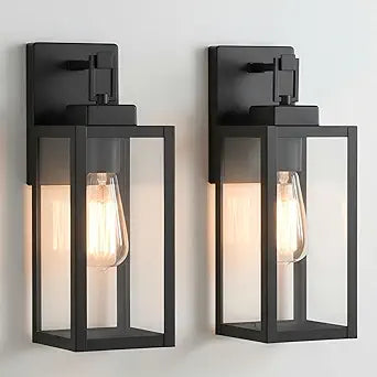2 Pack Outdoor Sconce Lights-12 Inch Outdoor Wall Light,Exterior Sconce Steel and Glass Porch Light, Black Wall Lantern for Front Porch Garage Balcony