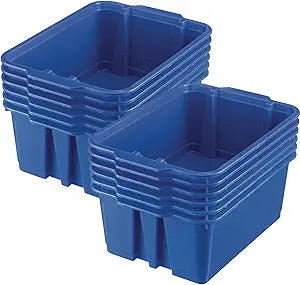 Really Good Stuff-160074BL Stackable Plastic Book and Organizer Bins for Classroom or Home Use  Sturdy, Colored Plastic Baskets (Set of 12)