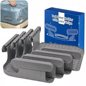 Reinforced Bed Sheet Holders for Corners, 4 Pcs Grey Fitted Sheet Clips