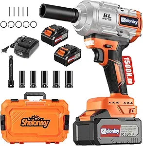 1/2" Cordless Impact Wrench, 1500N.m (1106 Ft-lbs) Brushless Impact Gun Kit with 2x 21V 4.0Ah Batteries, 3-Speed, 5 Sockets & Heavy-Duty Case for Truck Tires & Auto Repair