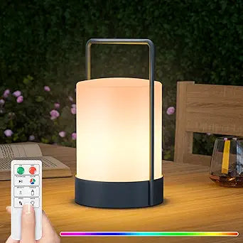 FUYO Outdoor Table Lamp Lantern Shower Lamp Cordless LED Portable with Warm White RGB Colour IP44 Rainproof, with Handle, PE & Metal for Balcony Patio Garden Camping Bathroom