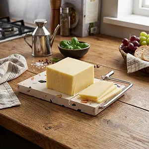 Takywep Terrazzo Marble Cheese Slicer with Stainless Steel Wire, Non-Slip Cheese Board, accurate Cutting for Cheese, Butter & Ham, Easy to Clean  Multipurpose Kitchen Tool