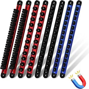 8-Piece Magnetic Socket Organizer and Magnetic Screwdriver Organizer Set, 6-Piece 1/4", 3/8" & 1/2" Drive Socket Rails, 2-Piece Wrench organizer, 108 Slots Total, for Tool Box Drawer