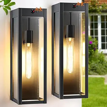 Motion Sensor Large Outdoor Wall Light Fixtures 2-Pack, Anti-Rust Dusk to Dawn Porch Lights Outdoor Wall Mount, 16" Modern Farmhouse Black Outside Exterior Lighting Sconces for Garage & House
