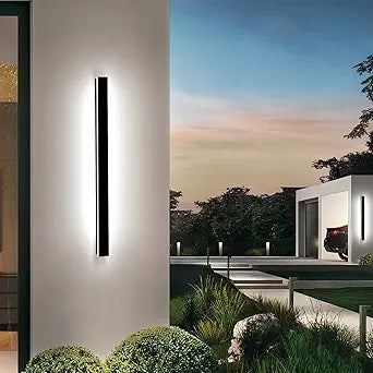 Modern Outdoor Wall Light, 47in Exterior Wall Lights Dimmable, Waterproof Black Outdoor LED Lights Porch Long Strip Wall Sconce Wall Mount for Living Room Garage