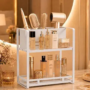 Bathroom Counter Organizer, Metal Vanity Shelf with Hair Dryer Holder
