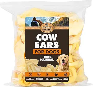 BRUTUS & BARNABY Cow Ears for Dogs  Whole Ears 12 ct, Thick Cut, Grass-Fed Angus Beef, All-Natural No-Rawhide Dog Treat Alternative