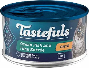Blue Buffalo Tastefuls Wet Cat Food Pat, Made with Natural Ingredients | Ocean Fish and Tuna Entre, 3-oz. Cans (24 Count)