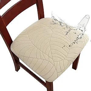 Genina Waterproof Seat Covers for Dining Room Chairs, Stretch Chair Covers Removable Washable Dinning Room Kitchen Chair Seat Cushion Slipcovers (Leaves-Beige, 6 PCS)