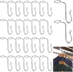 Sankoly 50 Pieces Hanger Connector Hooks Metal Hanger Extender Hooks Stable Clothes Connector for Different Clothes Hangers, 8.7 mm/0.34 Inch Hole Diameter, Silver