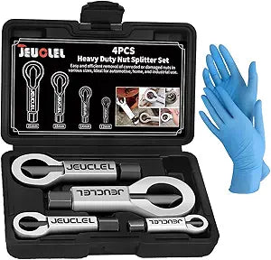 4PCS Heavy Duty Nut Splitter Set, 9-27mm Manual Pressure Nut Cracker Remover Extractor, Rusted Nut Breaker Kit, Broken Damaged Screw Nut Removal Splitting Tool, Remove Corroded Nuts with Ease