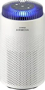 COWAY Air Purifier for Bedroom up to 500 ft┬▓, HEPA and Deodorization Filter for Smoke, Allergies, Pet Dander, AQI Monitor, Auto Mode, Filter Indicator, Night Light, 2yr Warranty, Airmega 50 White