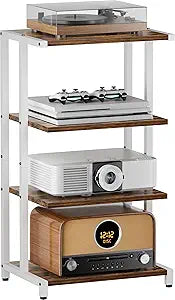 4-Tier Media Storage Stand, Audio Media Rack for Living Room, Gaming Room, Music Studio, Wooden Game Console Shelf for TV Accessories/Audiovisual Equipment/Optical Disc/PS4, White