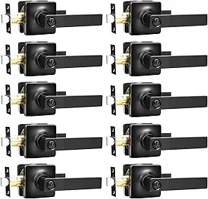 GOBEKOR 10 Pack Matte Black Privacy Door Levers Bedroom Door Handle with Lock Interior Door Handles Keyless Door Lock Straight Bed/Bath Lever