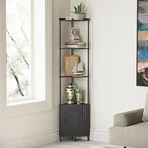 SUNMORY 5 Tier Corner Cabinet, 65.4" Tall Corner Shelf with Storage, Display Shelf Corner Shelves for Living Room Decor, Wall Corner Bookshelf, Plant Stand for Bedroom, Bathroom, Kitchen, Small Space