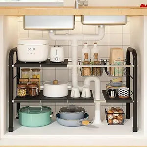 Expandable Under Sink Organizer, 2 Tier Under Sink Shelf