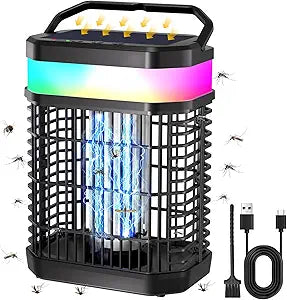 Solar Bug Zapper Outdoor, 4 in 1 Portable & Rechargeable Bug Zapper Outdoor with 5000mAH Battery, 4000V Mosquito Zapper Waterproof with LED Night Light, for Camping, Patio, Backyard (Black)