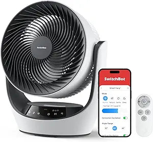 SwitchBot Smart Desk Fan for Bedroom, 3600mAh Rechargeable, Corded & Cordless Air Circulator, 90┬░ Oscillation, 22dB Quiet, 9 Speeds, App & Remote Control, Works with Alexa, Google Home, Apple Home
