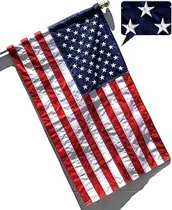 US Flag Factory - 3x5 FT American Flag (Pole Sleeve) (Embroidered Stars, Sewn Stripes) Outdoor SolarMax Nylon Flag - 100% Made in America (3x5 FT)