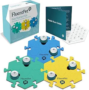 FluentPet Speak Up! Get Started Kit with Clearer Upward-Facing Sound | 6 Recordable Buttons w/Pre-Installed Batteries & 3 HexTile Button Mats | Training Dog & Cat Communication Buttons