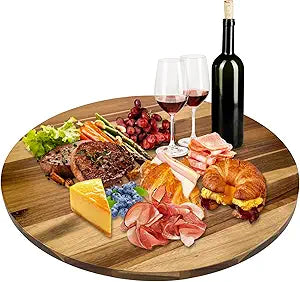 30'' Acacia Wooden Lazy Susan with 360 Rotation for Dining Table Top,Extra Large Wooden Serving Tray with Heavy Duty Rotating Wheel for Kitchen,Dining Table