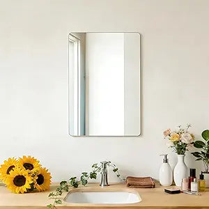 Frameless Mirror, 16" x 24" Mirrors for Wall, Rectangle Bathroom Mirror for Over Sink, Tempered Glass, Shatterproof, Hangs Horizontally or Vertically for Living Room, Entryway, Restroom