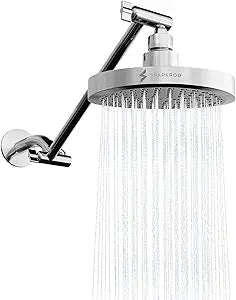 SparkPod Round Rain Shower Head with Extension Arm - Height Adjustable Shower Head with High Pressure Performance - Easy 1-Minute Installation (6" Round, Luxury Polished Chrome)