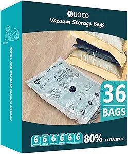 Vacuum Storage Bags, Compression Packing Space Saver Seal Bags for Clothing Bedding Comforters Blankets Pillows, 36 Combo