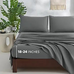 100% Cotton Sheets Queen Size Sheets Deep Pocket Fits 18"-24" Mattress Luxury Soft Breathable Cooling Dark Gray Cotton Queen Sheet Set 4 Pieces Cotton Bed Sheets