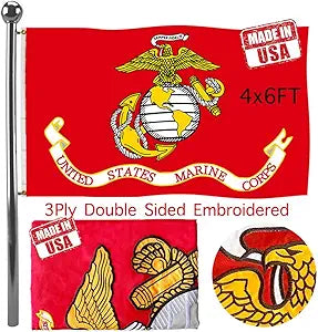 Jayus Embroidered US Marine Corps Military Flags 4x6 Outdoor - 340D Heavy Duty Nylon Double Sided USMC Flag Banner with 2 Grommets