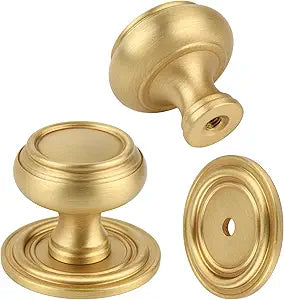 5 Pack Brushed Gold Solid Brass Kitchen Cabinet Knobs, Drawer Pulls, 1.18 Inch 30mm Diameter, Modern Furniture Handles for Cupboard Wardrobe(Antique)