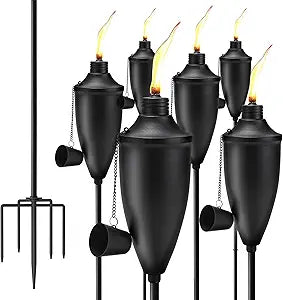 Home Garden Torch Set of 6, Large Capacity 22oz Outdoor Metal Torch Garden Dcor, 61 in Upgraded Citronella Torches with 5-Prong Grounded Stake, Torches for Party Patio Pathway