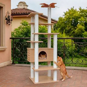 68.9 Inches Tall Outdoor Weatherproof Cat Tower, Multi-Level Cat Tree, Large Cat Condo with PVC Board and Cat Scratching Posts, for Outside and Indoor Cat Houses