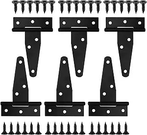 6 Pack 3 Inch T Strap Hinges Heavy Duty Black Outdoor Tee Hinge