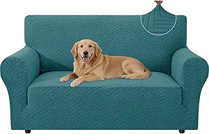 Stretch Sofa Slipcover 2 Cushion Couch Sofa Cover,55"-69" Non Slip Soft Couch Sofa Cover Washable Furniture Protector with Non Skid Foam and Elastic Bottom for Kids, Pets,Dark Green