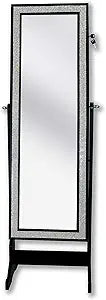 Iconic Home Glitzy Contemporary Elegant Black Crystal-Border Cheval Mirror Jewelry Armoire