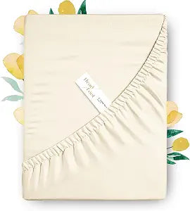 Carressa Linen Egyptian Cotton Fitted Sheet Queen Size - Luxury 800 Series Queen Size Fitted Sheet Only (1 PC, Ivory), Soft, Cooling, Sateen Weave 16" Deep Pocket Hotel Quality Bottom Sheet