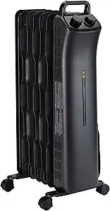 Amazon Basics Portable Oil Space Heater with 7 Oil-Filled Fins, 3 Heat Settings, Adjustable Thermostat, Tip-Over and Overheat Protection, ETL Safety Certificate, 1500W, Black