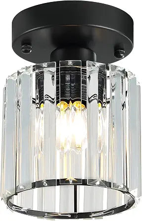 Crystal Ceiling Light Fixture, Black Semi Flush Mount Small Chandelier